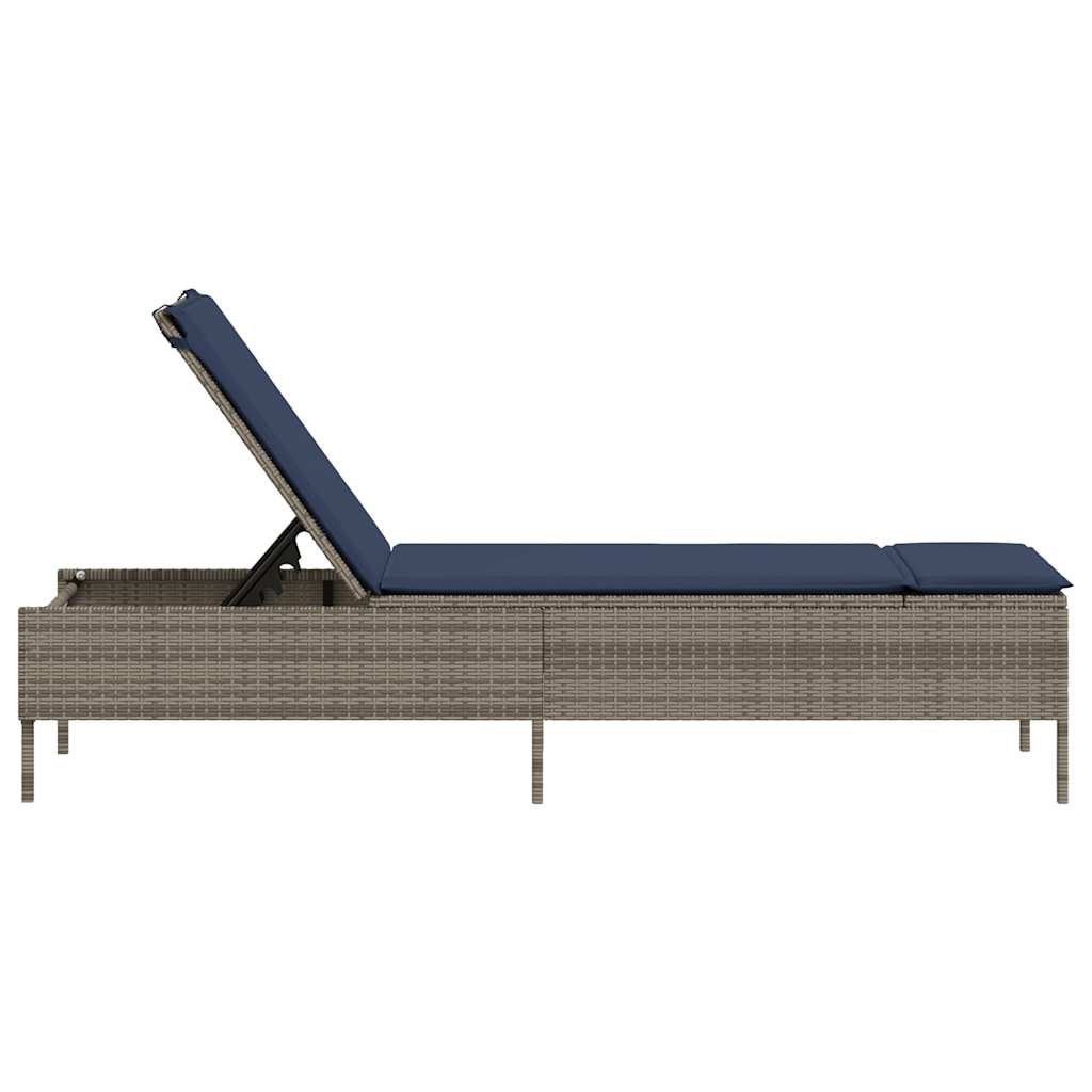 vidaXL Sonnenliege mit Kissen Grau Poly Rattan
