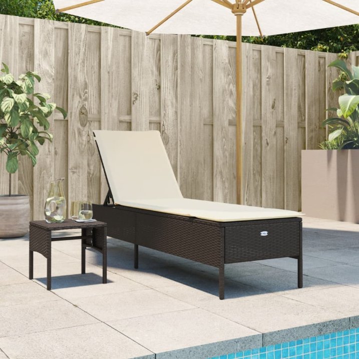 vidaXL Sonnenliege mit Auflage Schwarz Poly-Rattan