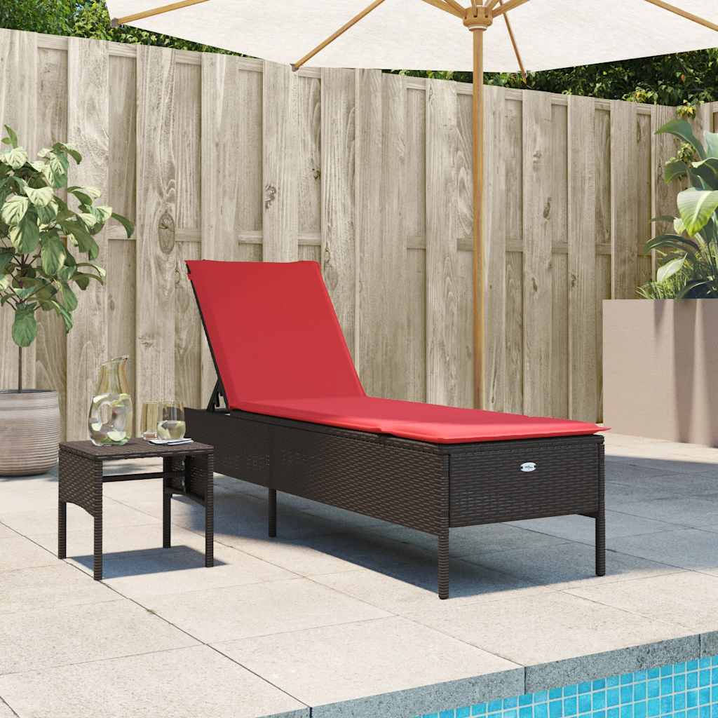 vidaXL Sonnenliege mit Tisch und Kissen Grau Poly Rattan
