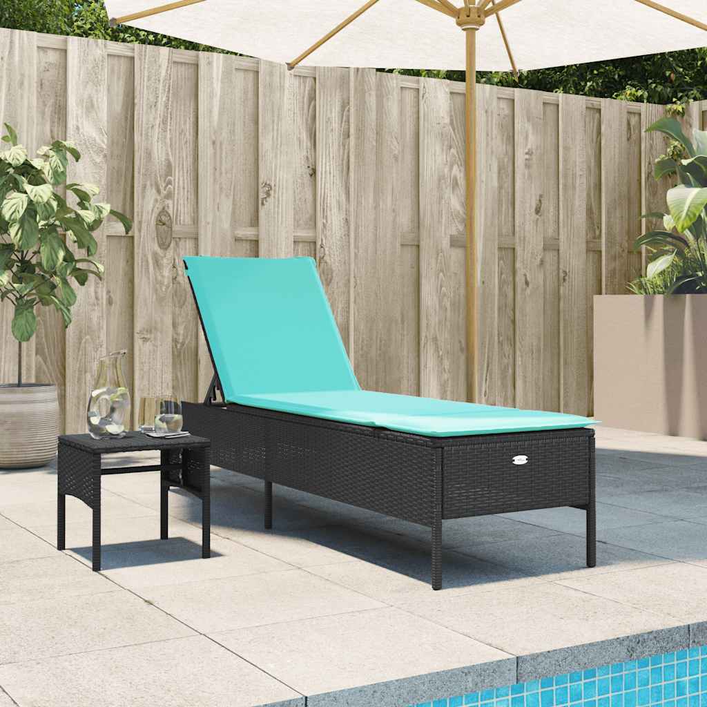 vidaXL Sonnenliege mit Tisch und Kissen Grau Poly Rattan