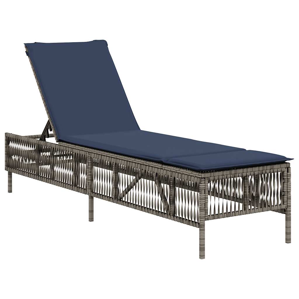 vidaXL Sonnenliege mit Kissen Grau Poly Rattan