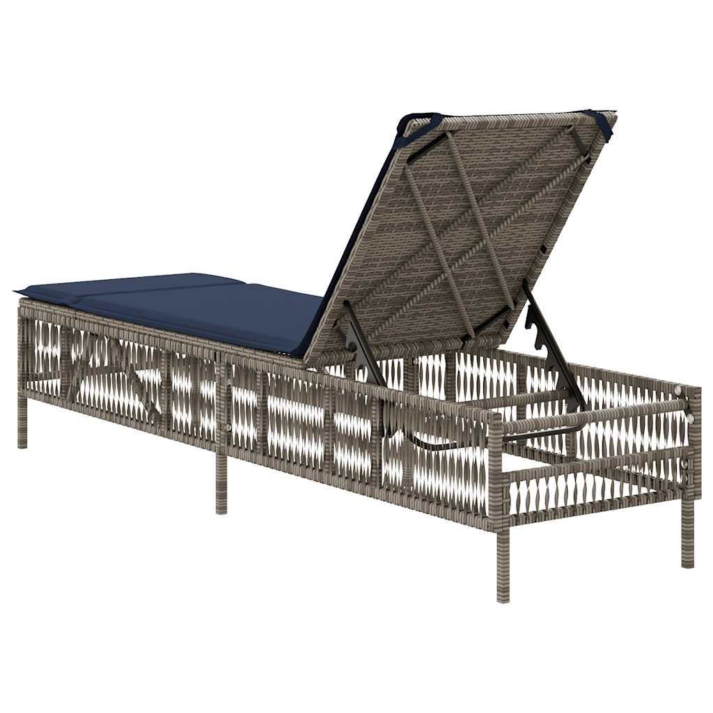 vidaXL Sonnenliege mit Kissen Grau Poly Rattan