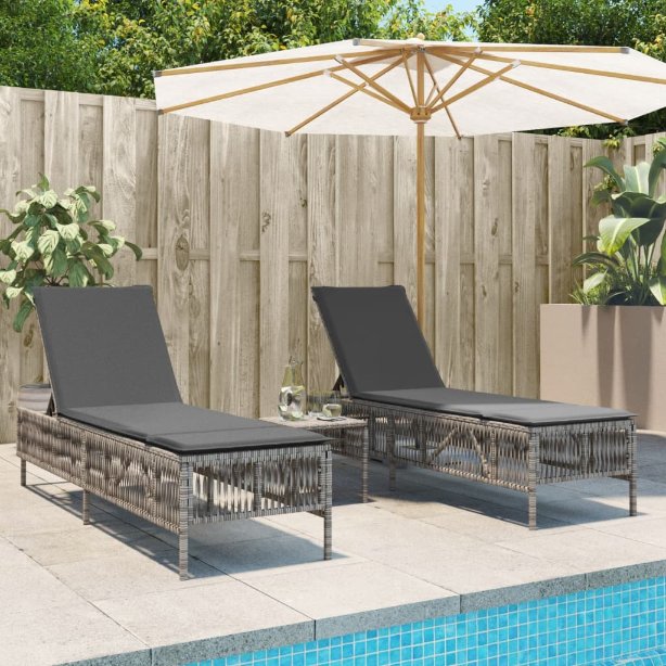 vidaXL Sonnenliege mit Auflage Schwarz Poly-Rattan