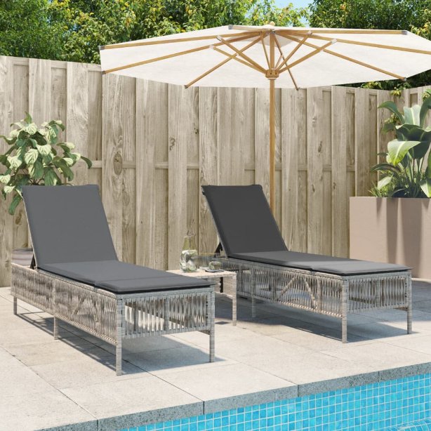 vidaXL Sonnenliege mit Auflage Schwarz Poly-Rattan