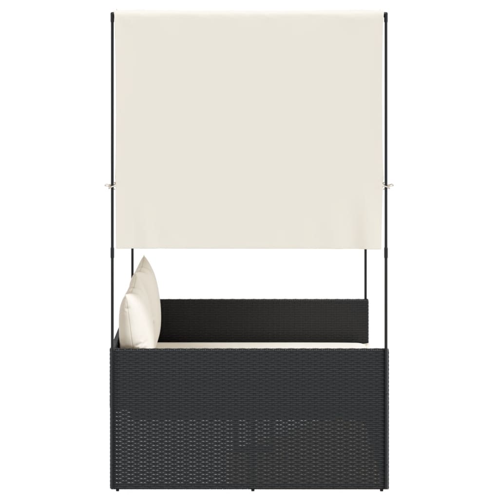 vidaXL Doppel-Sonnenliege mit Dach und Vorhängen Schwarz Poly-Rattan