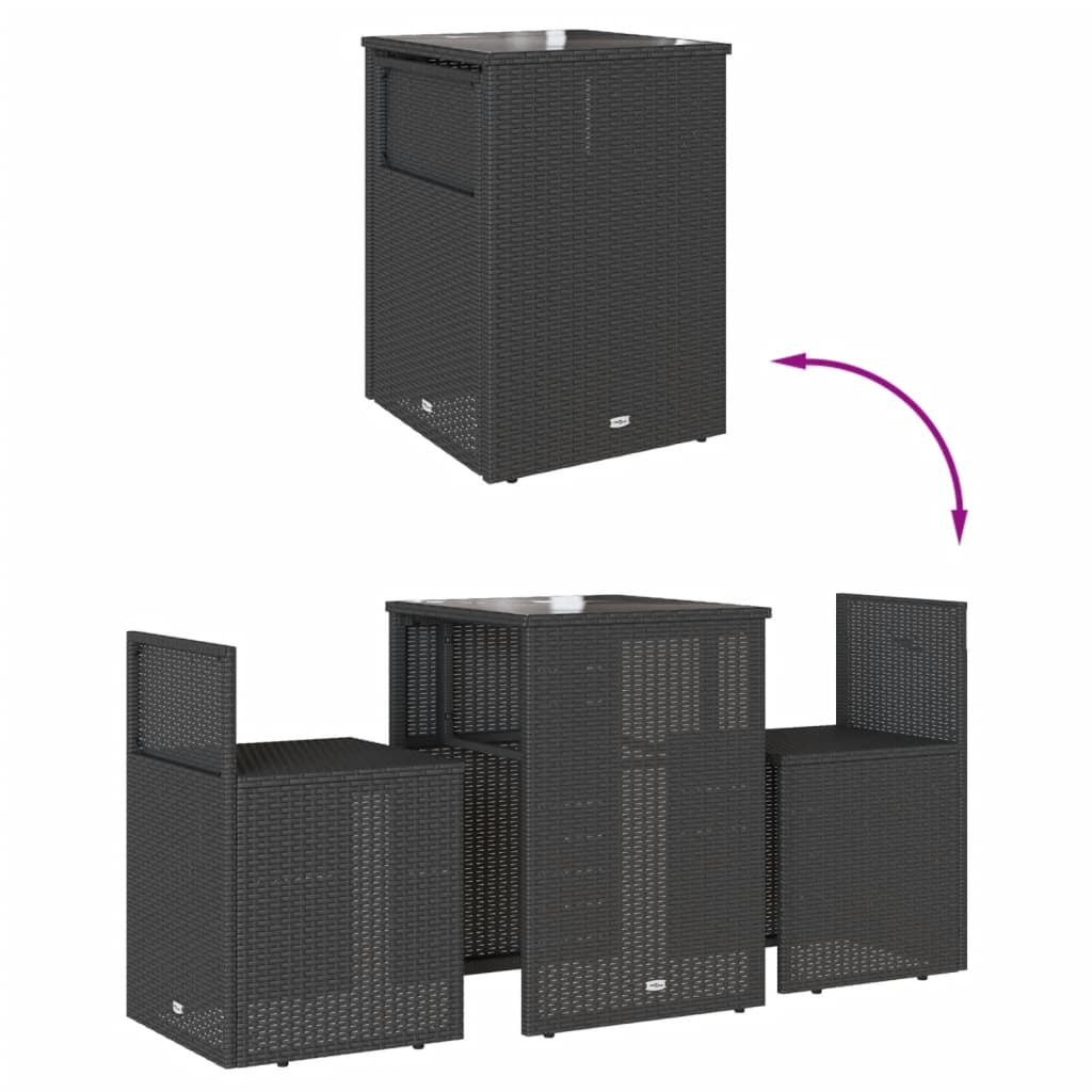 vidaXL 3-tlg. Bistro-Set mit Kissen Schwarz Poly Rattan