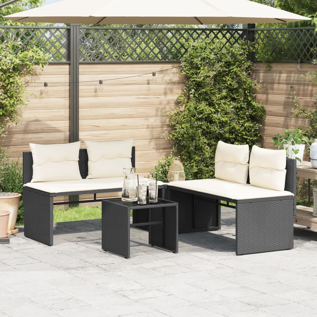 vidaXL 4-tlg. Garten-Sofagarnitur mit Kissen Schwarz Poly Rattan