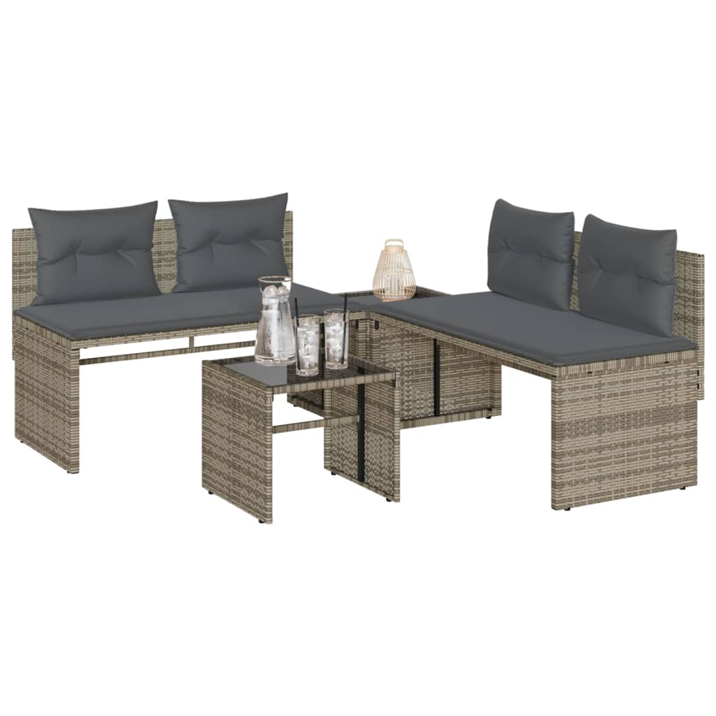 vidaXL 4-tlg. Garten-Sofagarnitur mit Kissen Schwarz Poly Rattan