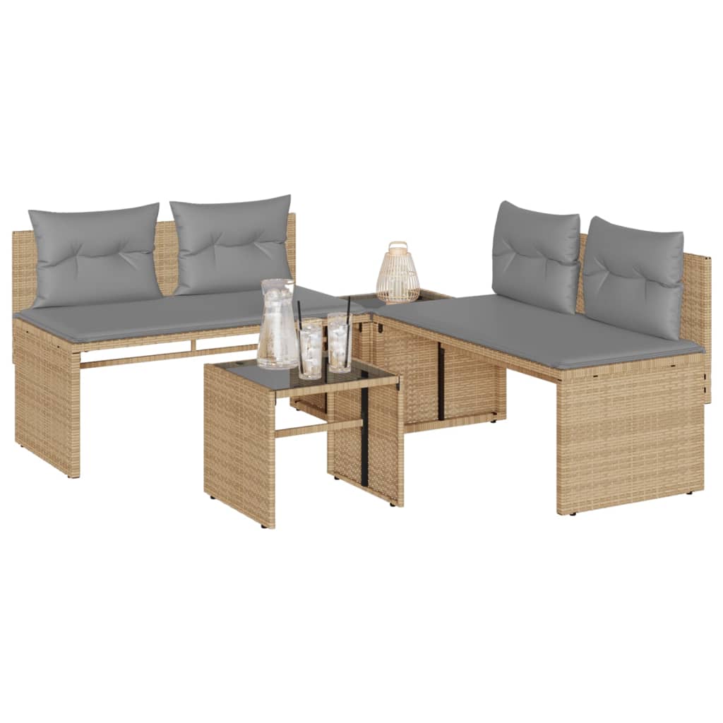 vidaXL 4-tlg. Garten-Sofagarnitur mit Kissen Schwarz Poly Rattan