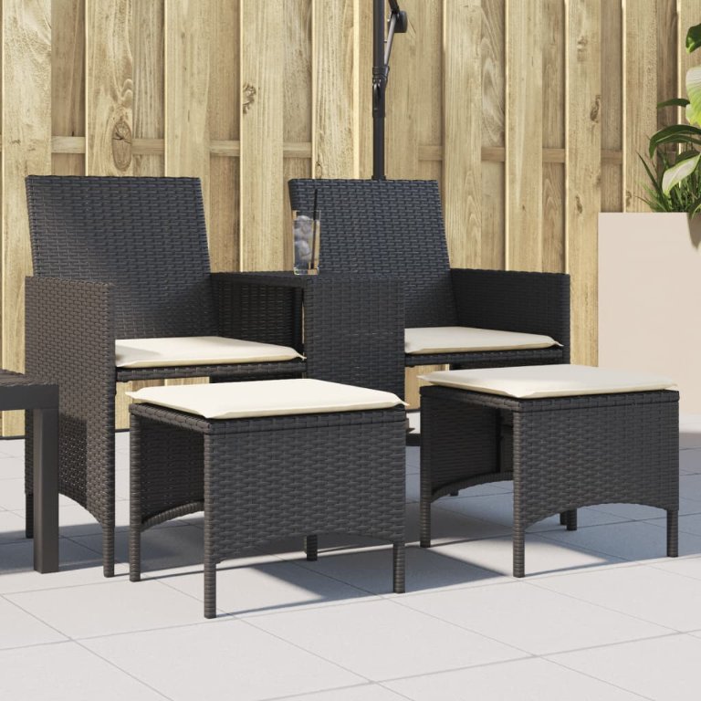 vidaXL Gartensofa 2-Sitzer mit Tisch und Kissen Braun Poly Rattan