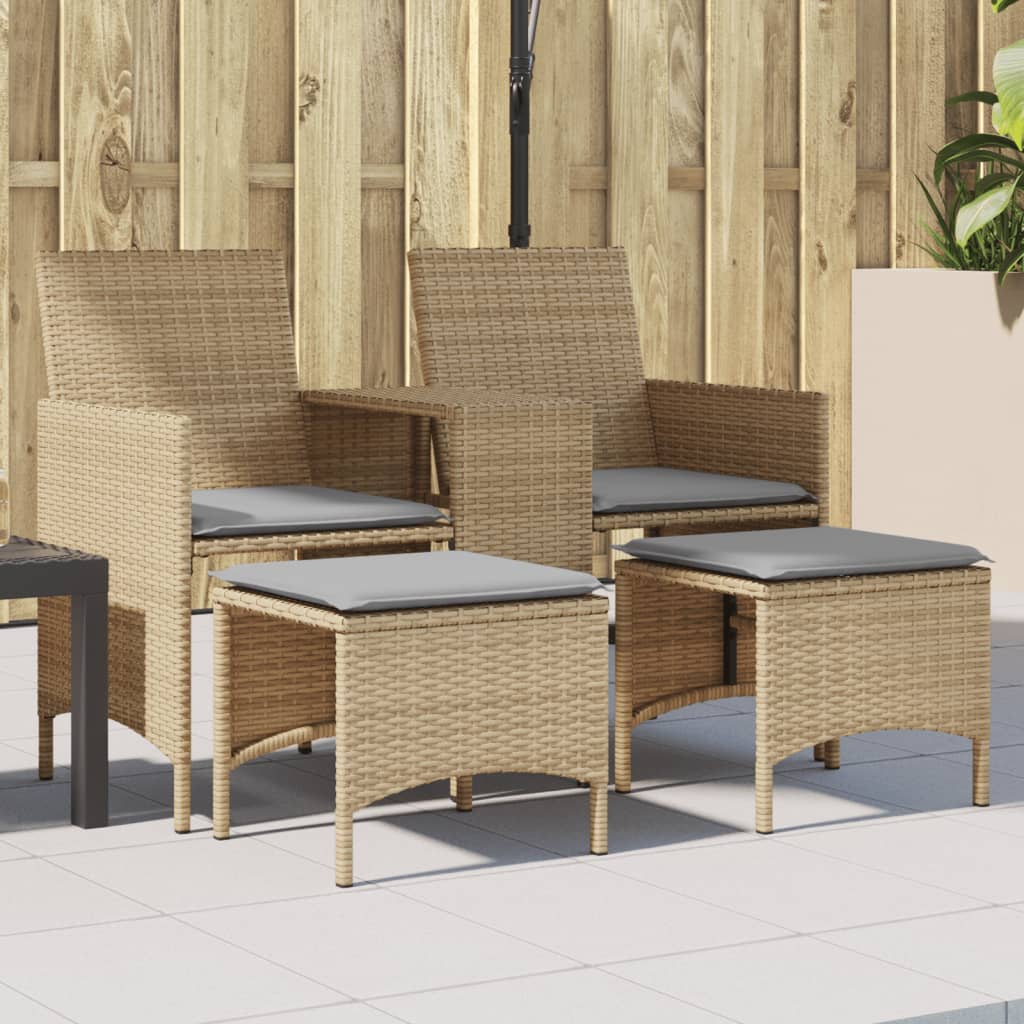 vidaXL Gartensofa 2-Sitzer mit Tisch und Kissen Braun Poly Rattan