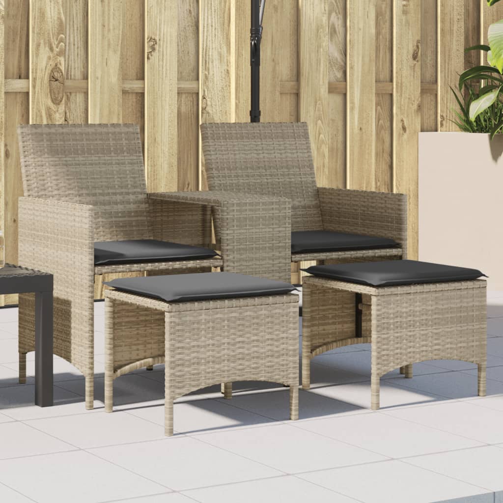 vidaXL Gartensofa 2-Sitzer mit Tisch und Kissen Braun Poly Rattan
