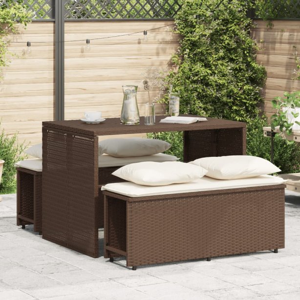 vidaXL 3-tlg. Garten-Essgruppe mit Kissen Schwarz Poly Rattan