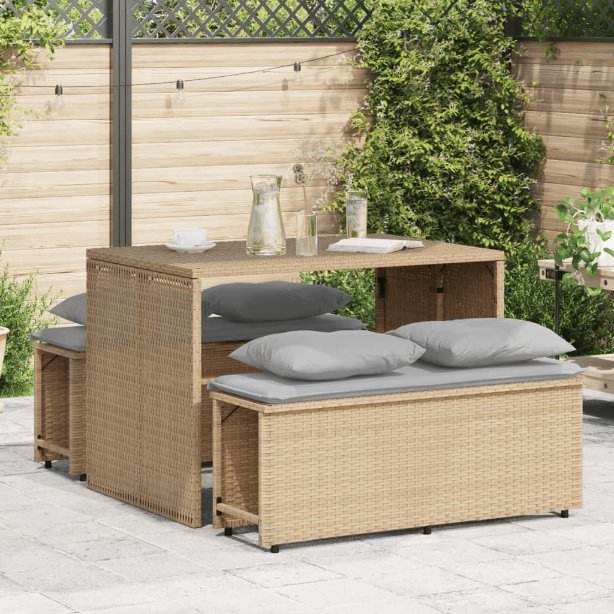 vidaXL 3-tlg. Garten-Essgruppe mit Kissen Schwarz Poly Rattan