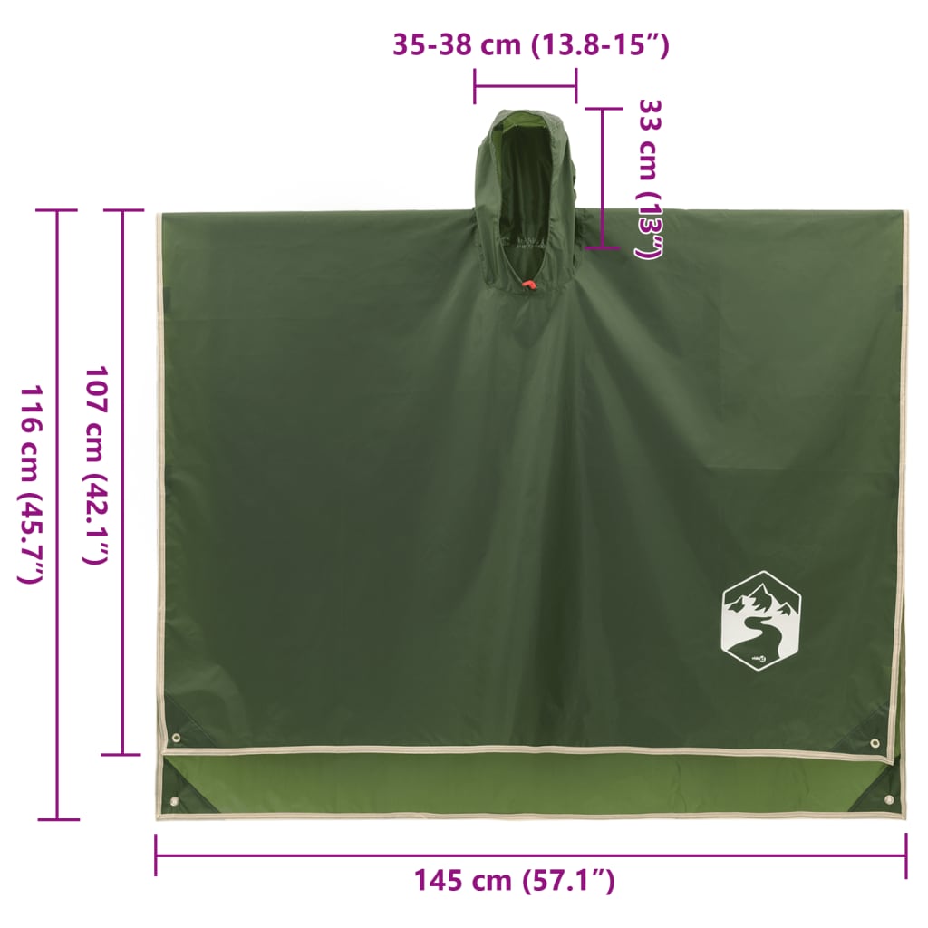 vidaXL Regenponcho mit Kapuze 2-in-1-Design Grün 223x145 cm
