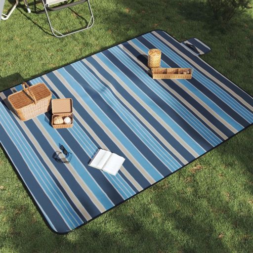 vidaXL Picknickdecke Faltbar Blau Kariert 200x150 cm Samt