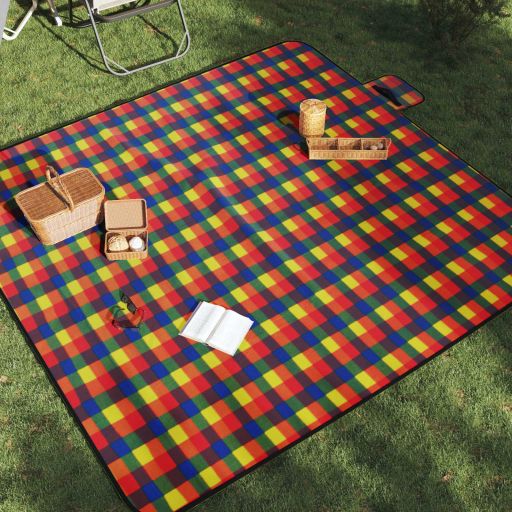 vidaXL Picknickdecke Faltbar Blau Kariert 200x150 cm Samt