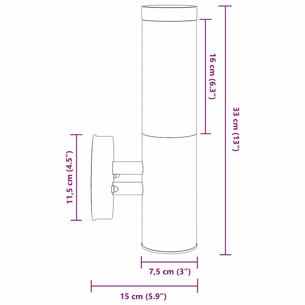 vidaXL Außenwandleuchte Silber 15 x 7,5 x 33 cm Edelstahl und Plastik