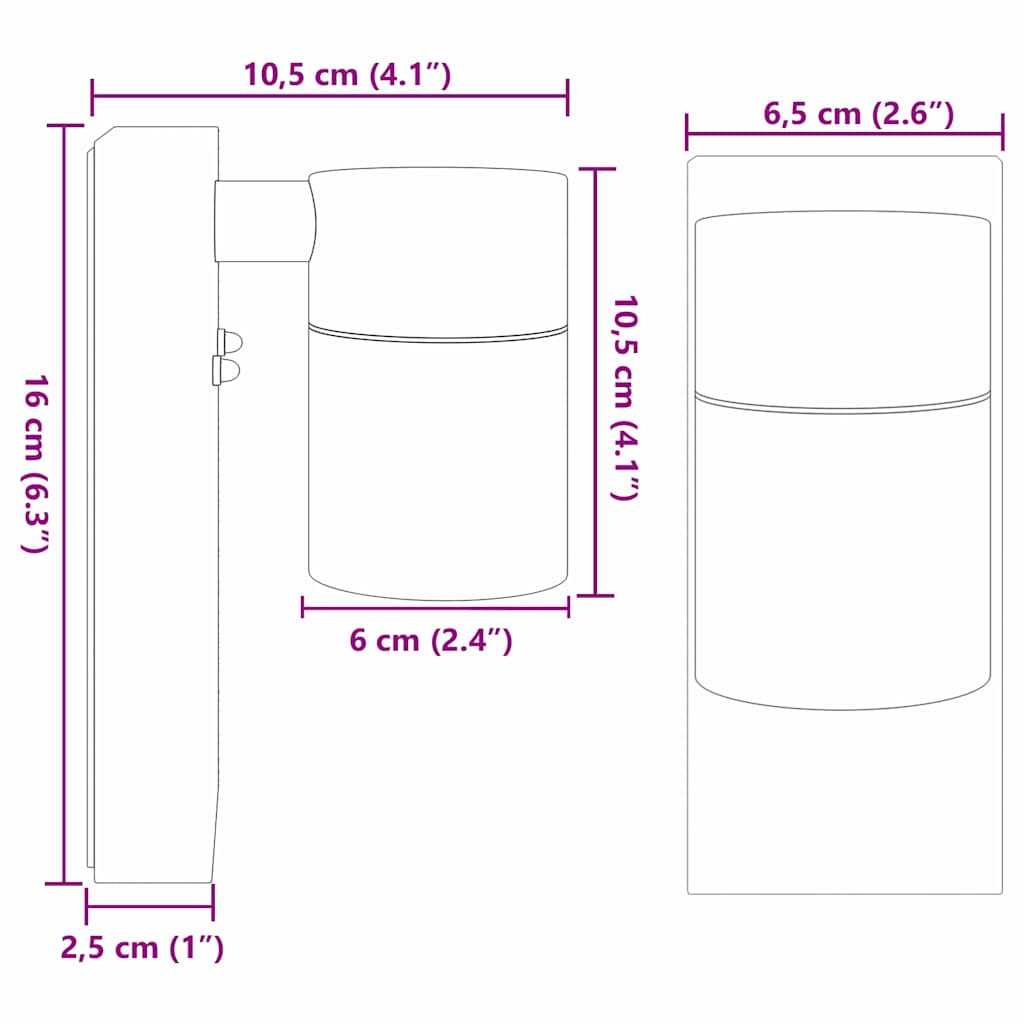 vidaXL Außenwandleuchte Silber 6,5 x 10,5 x 16 cm Edelstahl und Glas