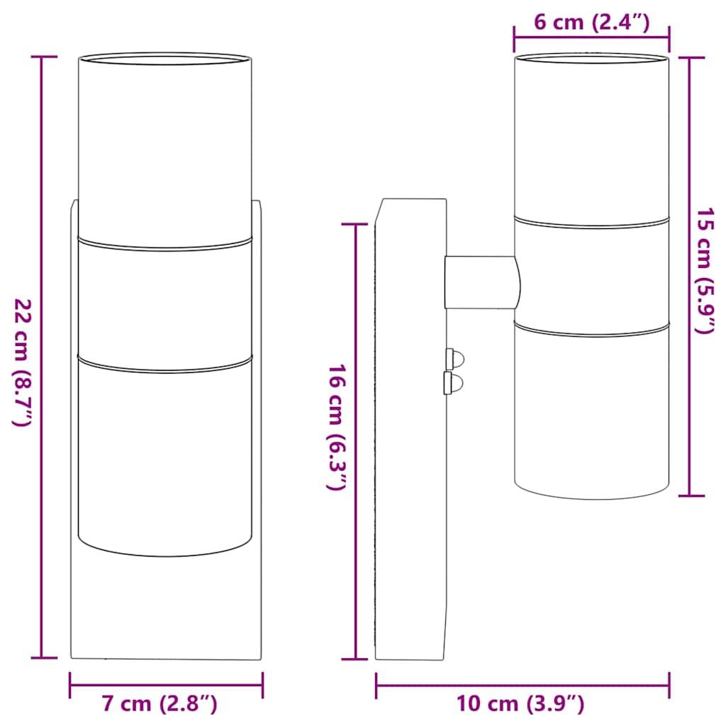 vidaXL Außenwandleuchte Silber 7 x 10 x 22 cm Edelstahl und Glas