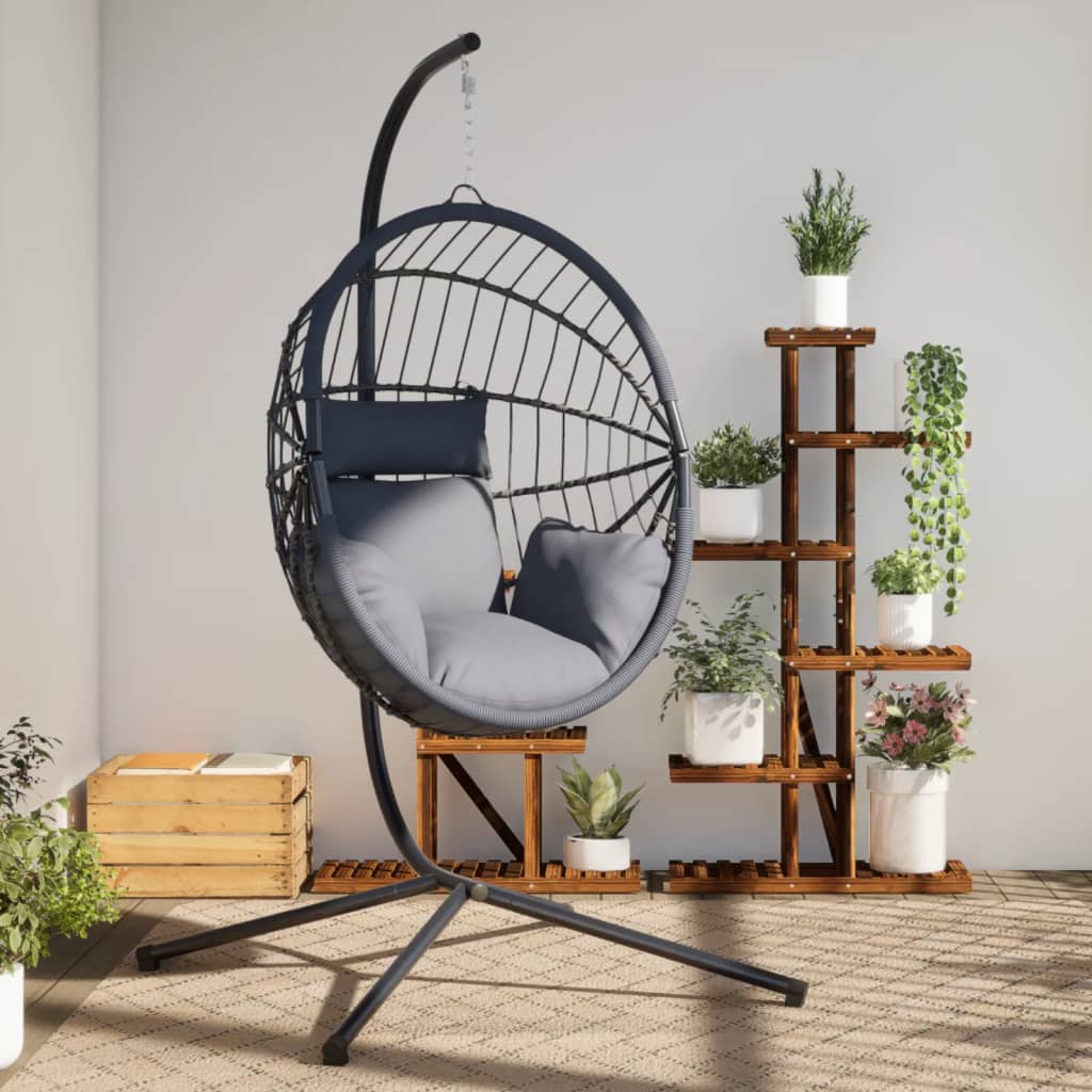 vidaXL Hängesessel Ei-Design mit Ständer Anthrazit Rattan und Stahl