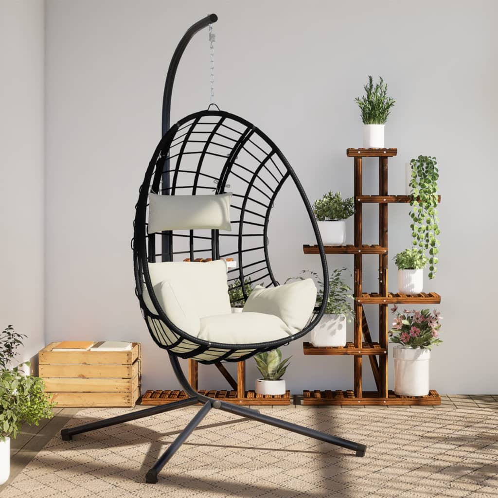 vidaXL Hängesessel Ei-Design mit Ständer Anthrazit Rattan und Stahl
