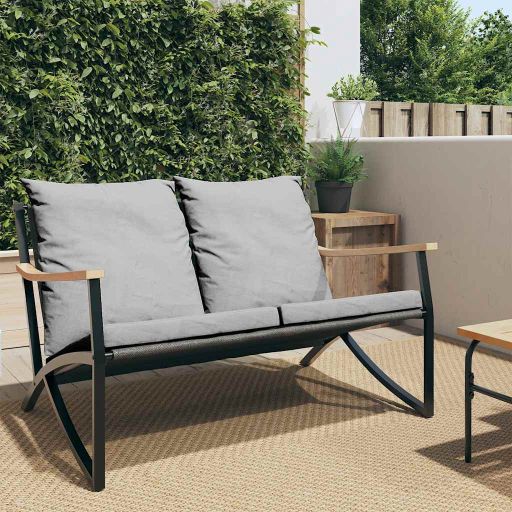 3-tlg. Balkonmöbel-Set mit Kissen Schwarz Stahl