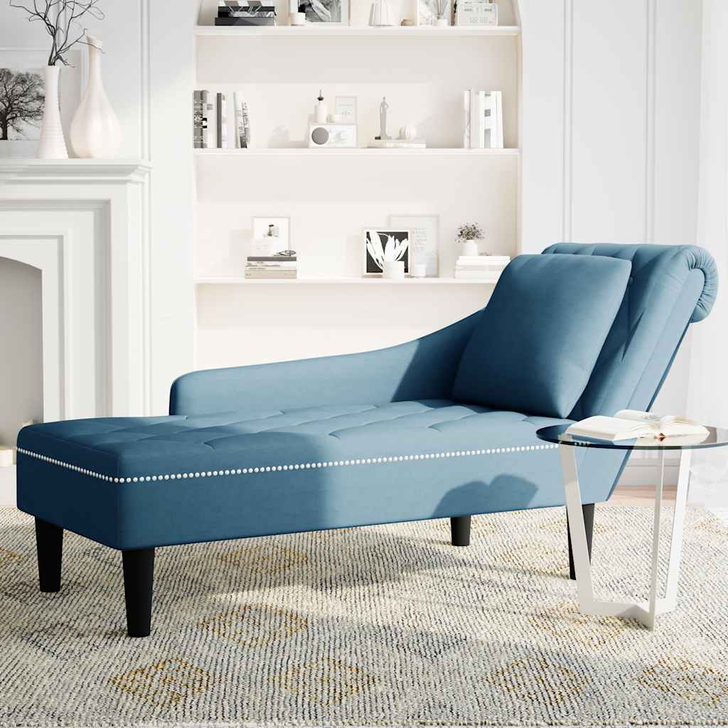 vidaXL Chaiselongue mit Kissen und Rechter Armlehne Blau Samt