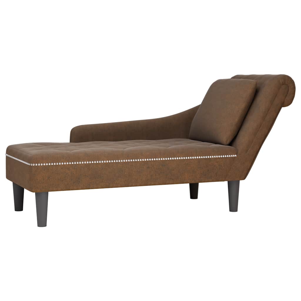 vidaXL Chaiselongue mit Kissen und Rechter Armlehne Braun Kunstleder