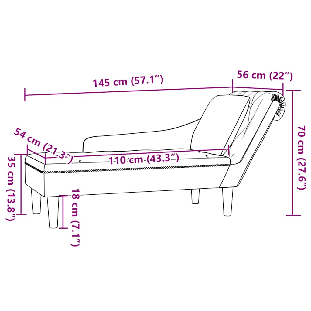 vidaXL Chaiselongue mit Kissen und Rechter Armlehne Braun Kunstleder