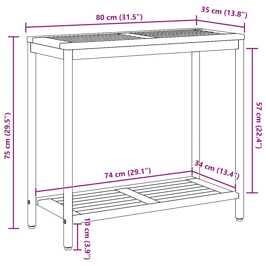 vidaXL Tisch für Outdoor Natürlich und Schwarz 80 x 35 x 75 cm