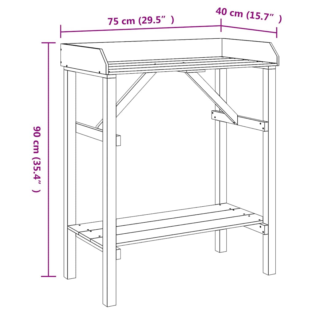 vidaXL Pflanztisch Natur 75 x 40 x 90 cm Massives Kiefernholz