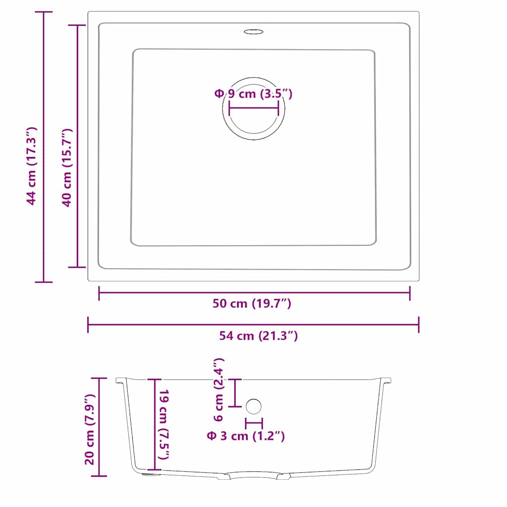 vidaXL Küchenspüle Grau 54 x 44 x 20 cm Granit