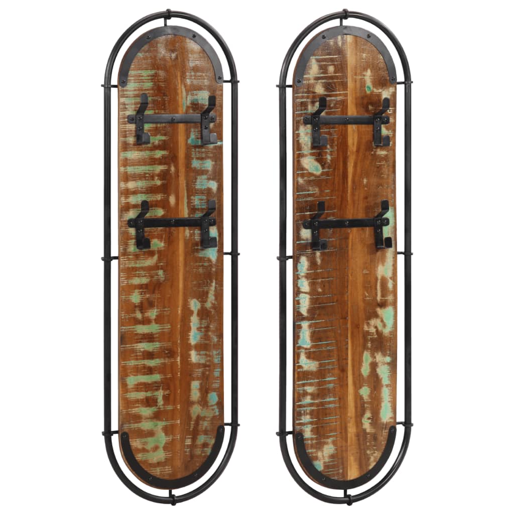 vidaXL Wandgarderoben mit 4 Haken 2 Stk. Massivholz Akazie