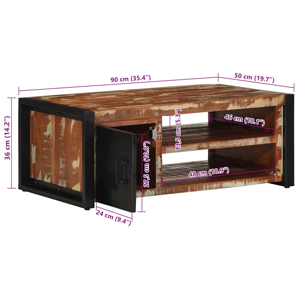 vidaXL Couchtisch Mehrfarbig 90x50x36 cm Altholz Massiv