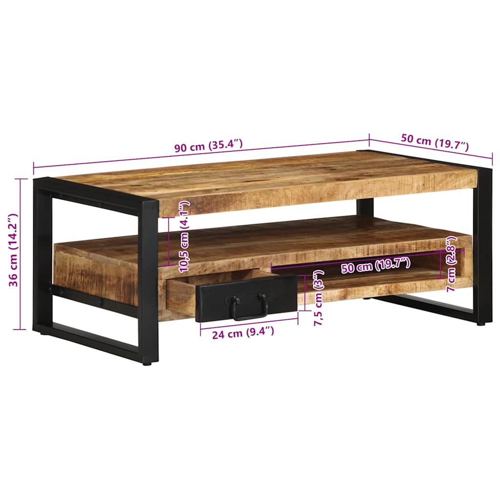 vidaXL Couchtisch 90x50x36 cm Raues Massivholz Mango