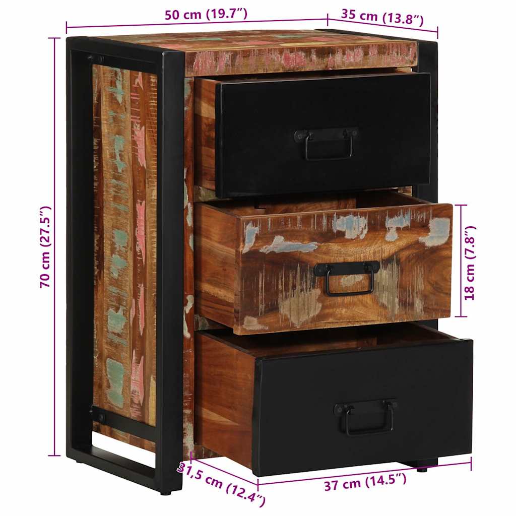 vidaXL Schubladenschrank Mehrfarbig 50x35x70 cm Massivholz Altholz