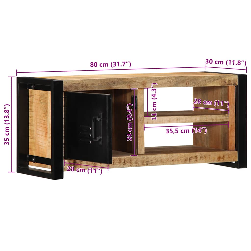vidaXL TV-Schrank 80x30x35 cm Raues Massivholz Mango