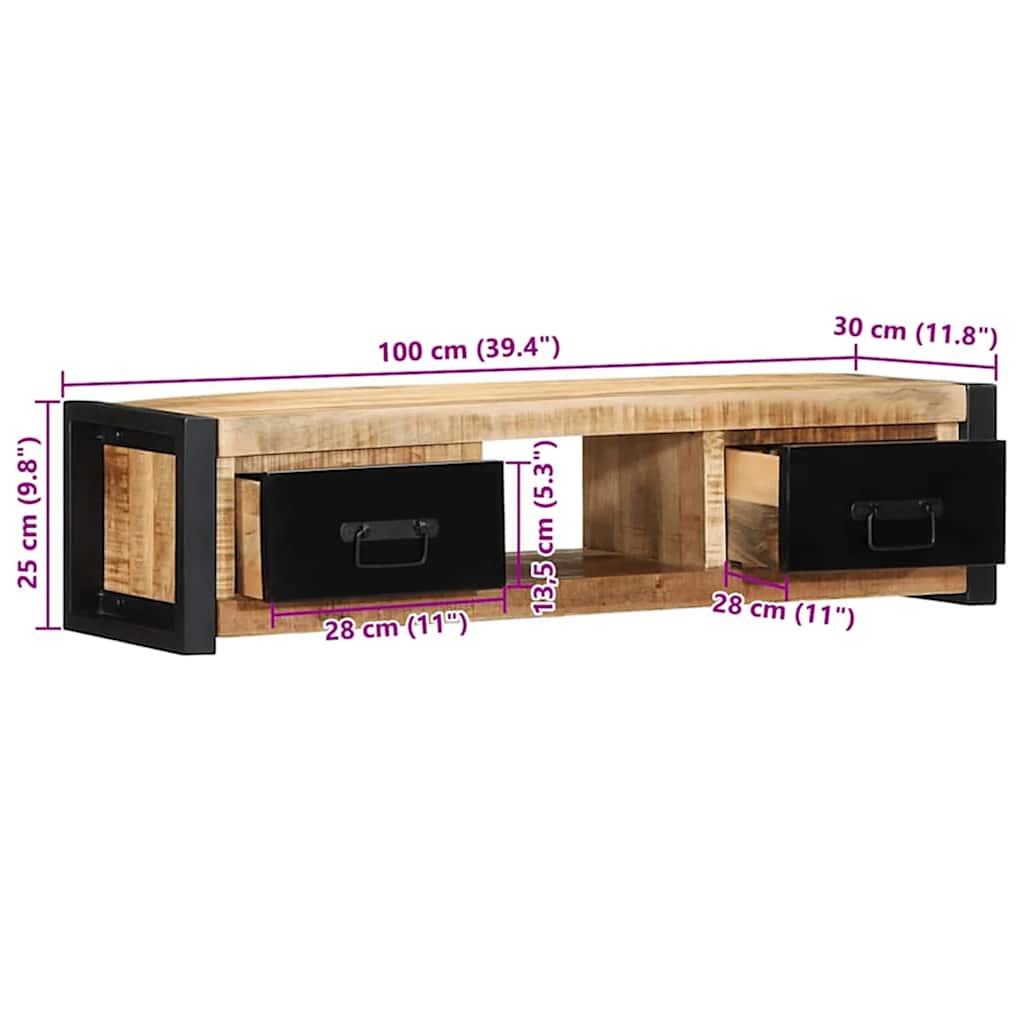 vidaXL TV-Schrank 100x30x25 cm Raues Massivholz Mango
