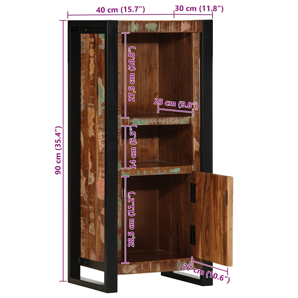 vidaXL Badschrank 40x30x90 cm Altholz Massivholz