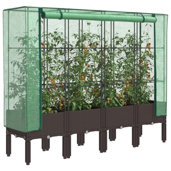 vidaXL Hochbeet mit Gewächshaus-Aufsatz Rattan-Optik 80x40x140 cm