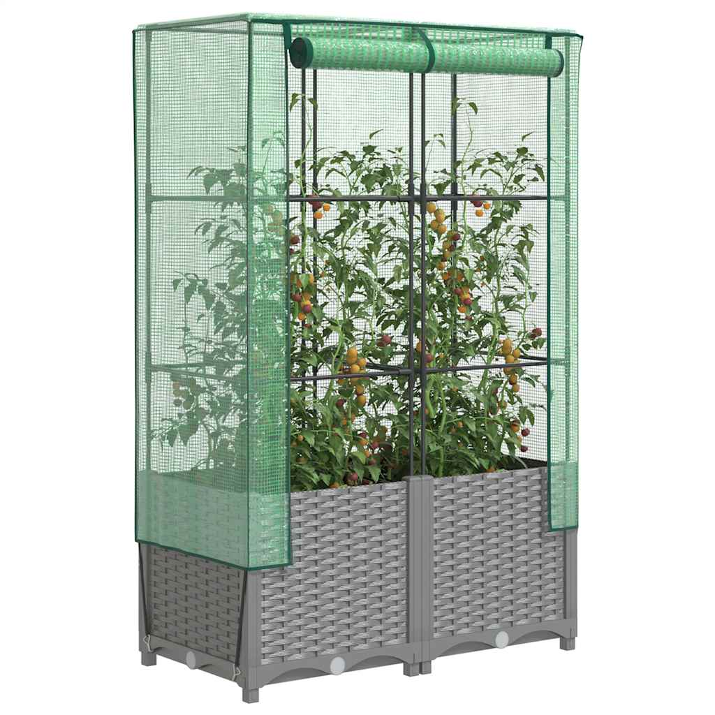 vidaXL Hochbeet mit Gewächshaus-Aufsatz Rattan-Optik 40x40x123 cm
