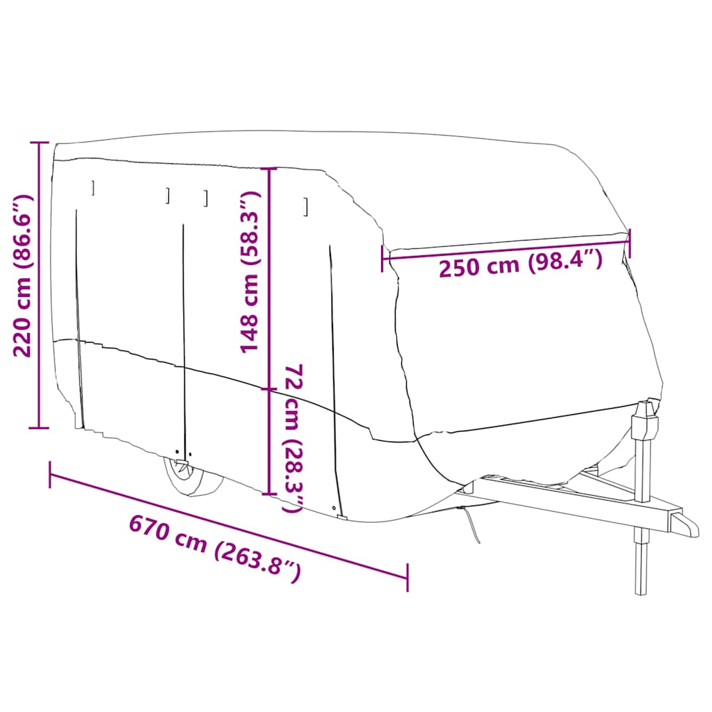 vidaXL Schutzhülle für Wohnwagen Grau 670x250x220 cm Vliesstoff