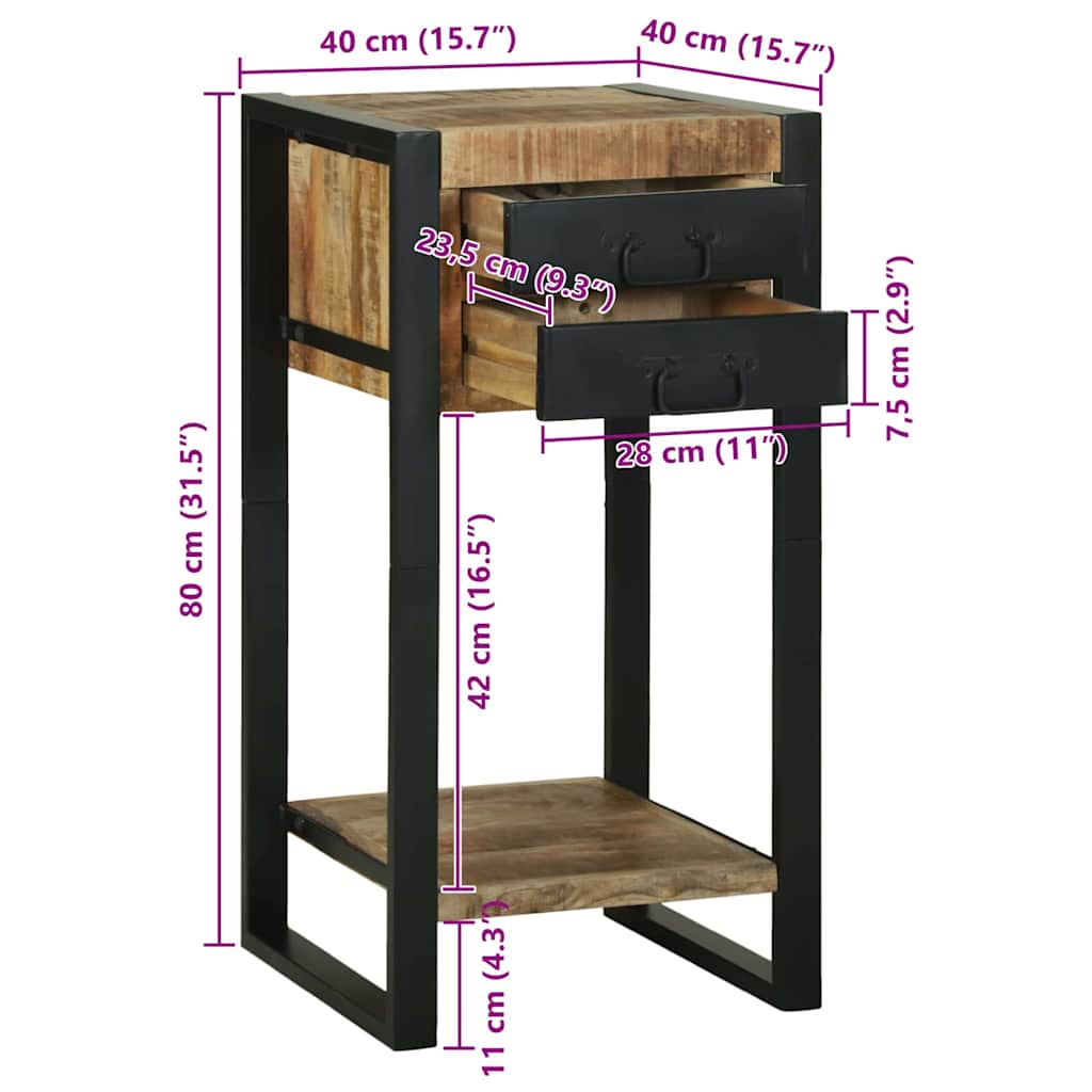 vidaXL Beistelltisch mit Regal Braun 40 x 40 x 80 cm Massivholz Mango