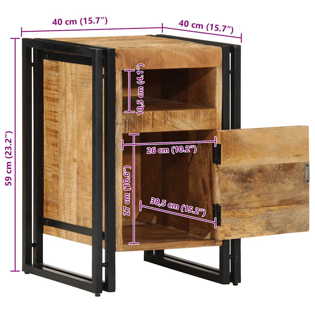 vidaXL Nachttisch 40x40x59 cm Raues Mango-Massivholz