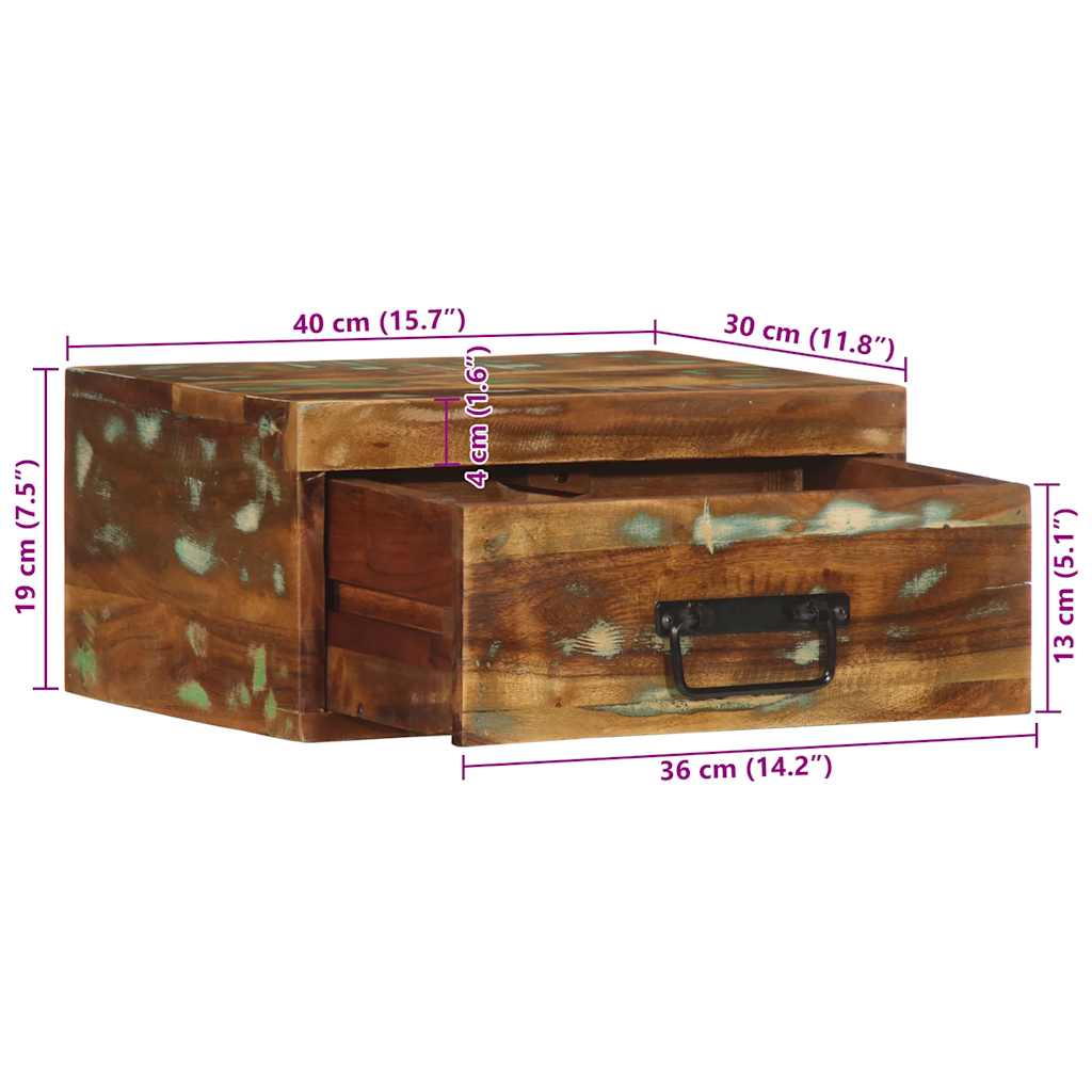 vidaXL Wand-Nachttisch Altholz Massiv