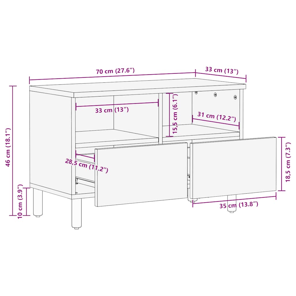 vidaXL TV-Schrank Braun 70x33x46 cm Massivholz Mango