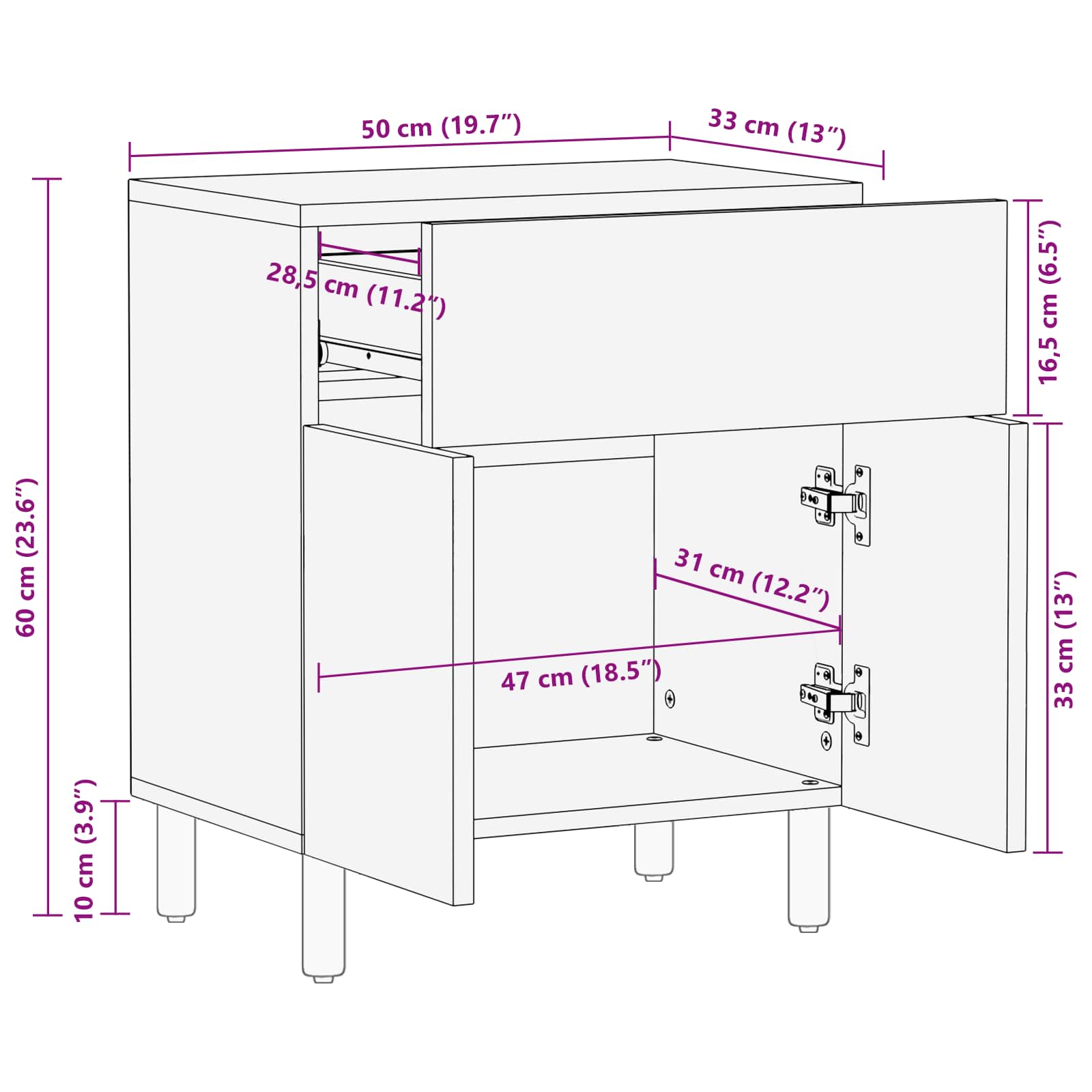 vidaXL Nachttisch mit Schubladen Weiß 50 x 33 x 60 cm Massivholz Mango