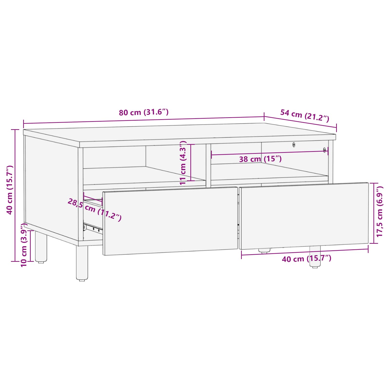 vidaXL Couchtisch Braun 80 x 54 x 40 cm Massivholz Mango