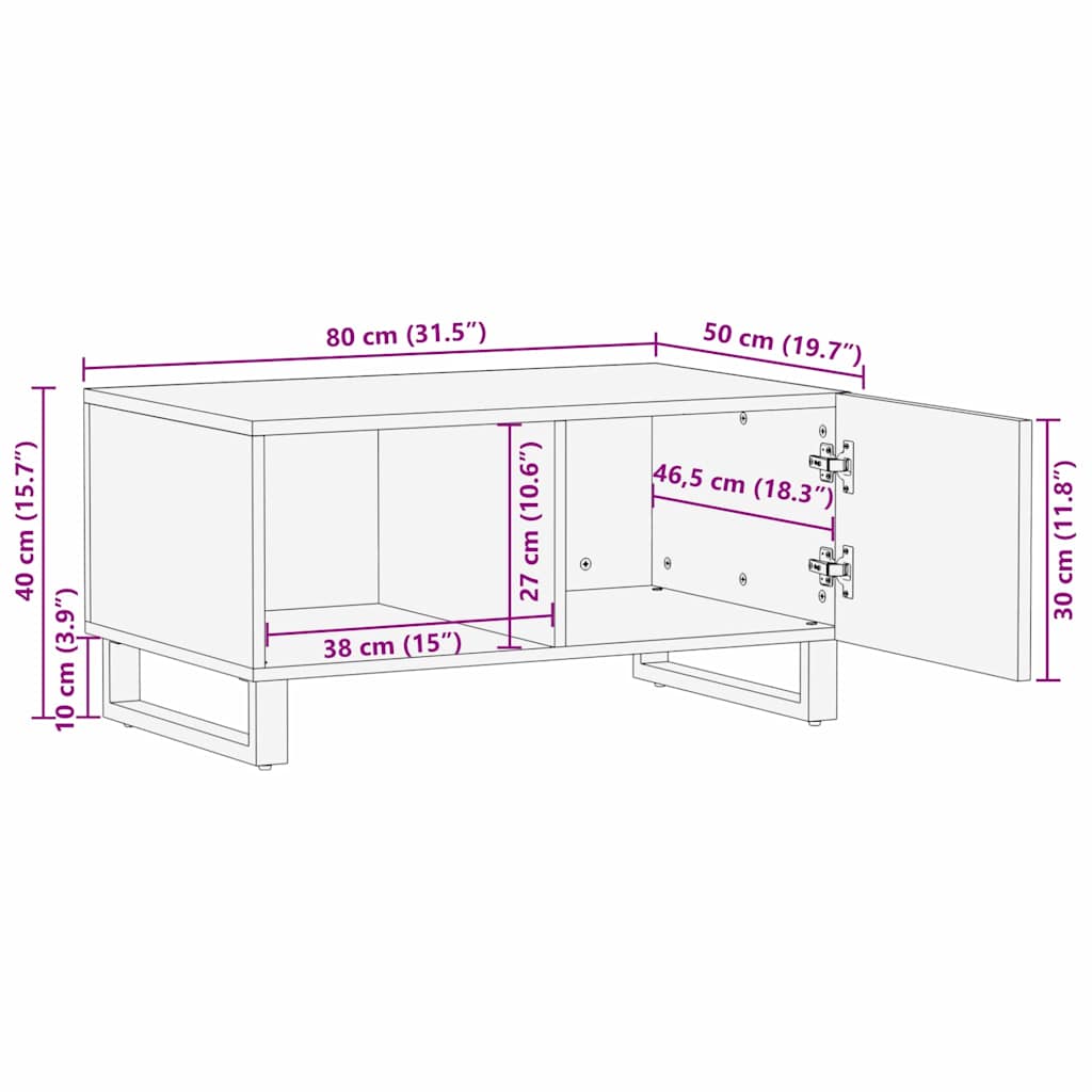 vidaXL Couchtisch Braun und Schwarz 80 x 50 x 40 cm Massivholz Akazie